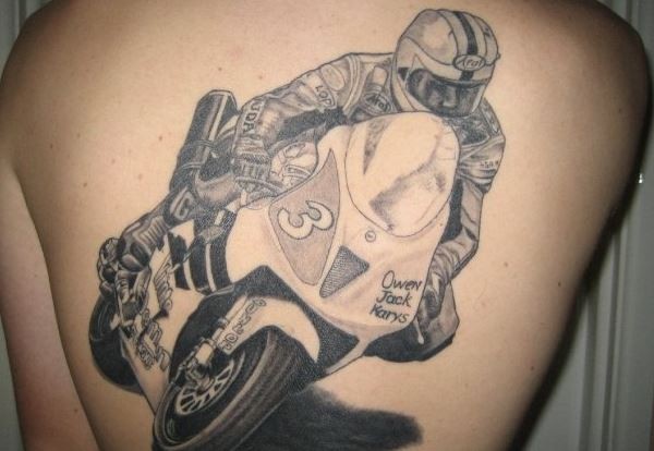 大腿赛车运动摩托车纹身图案