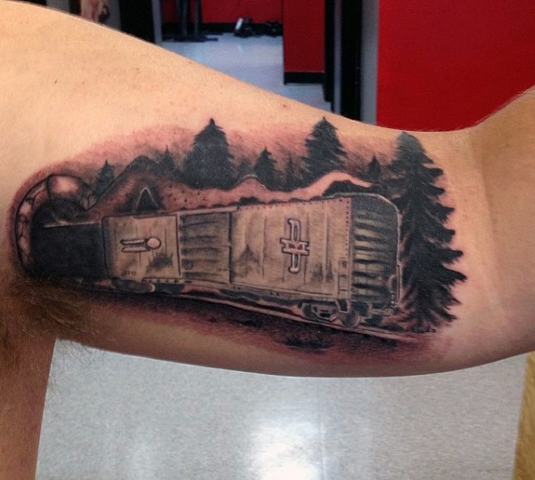 有趣的设计黑色火车树林手臂纹身图案