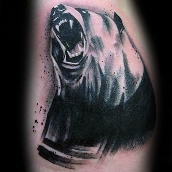 惊人的黑灰风格邪恶熊纹身图案