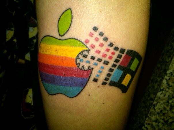 七彩的苹果和互联网标志纹身图案