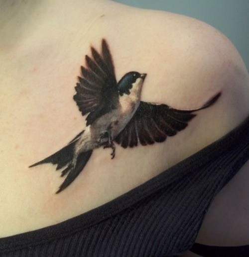 肩部小清新小鸟纹身图案