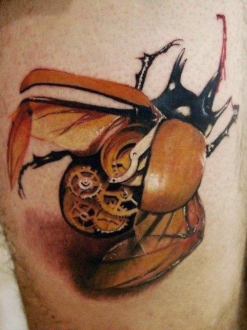 超精致的机械甲虫纹身图案