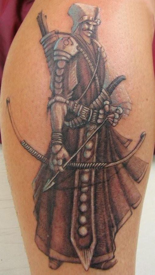 彩绘战士与弓箭纹身图案