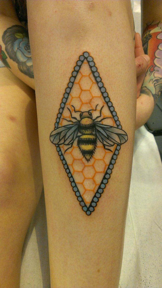 手臂上的蜜蜂和蜂巢纹身图案