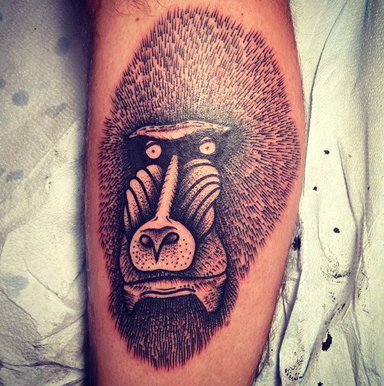 有趣的黑白狒狒头手臂纹身图案