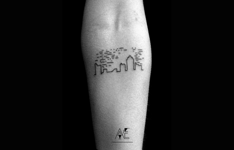 小臂黑色简约城市景观纹身图案