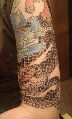 手臂亚洲风格的黑蛇纹身图案