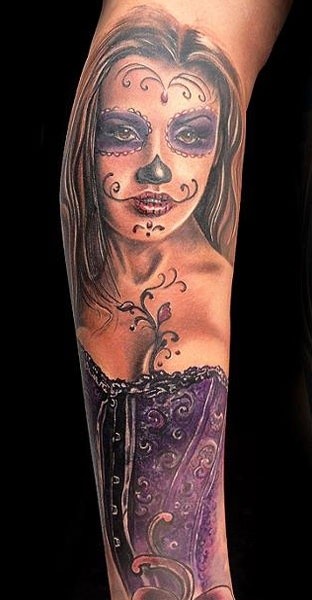 美丽的死亡女郎紫色衣服纹身图案