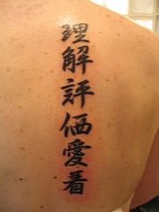 背部亚洲风格黑色汉字纹身图案