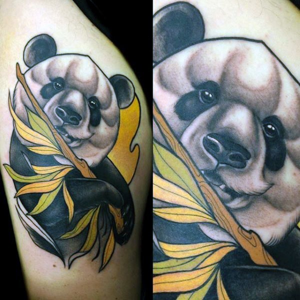 大腿全新风格彩色熊猫纹身图案