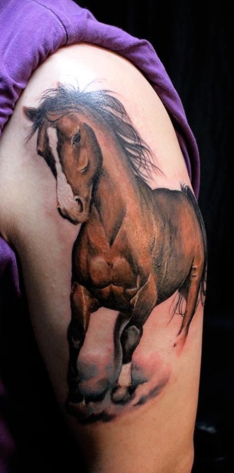 大臂美丽写实的马纹身图案