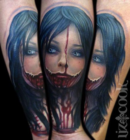 惊人血腥女孩彩绘手臂纹身图案