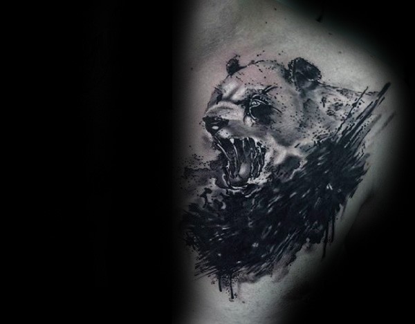 黑色水彩风格狮子纹身图案