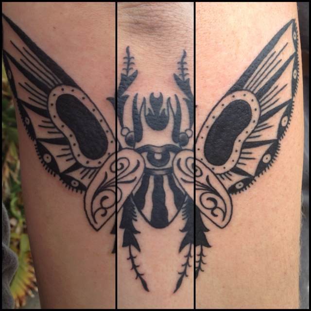 手臂黑色漂亮的昆虫纹身图案