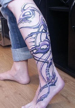 小腿彩色机械个性纹身图案