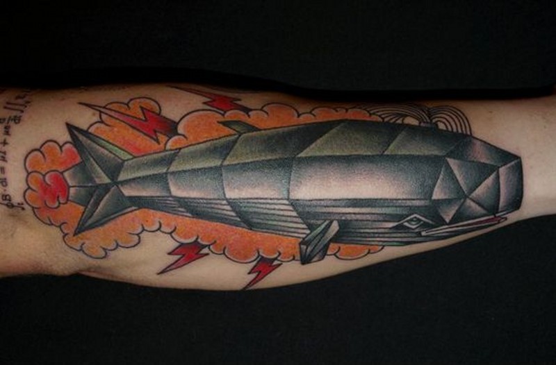 手臂几何风格的鲸鱼个性纹身图案