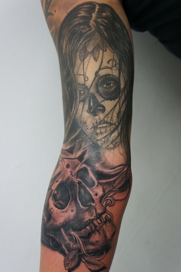 手臂骷髅和死亡女郎纹身图案