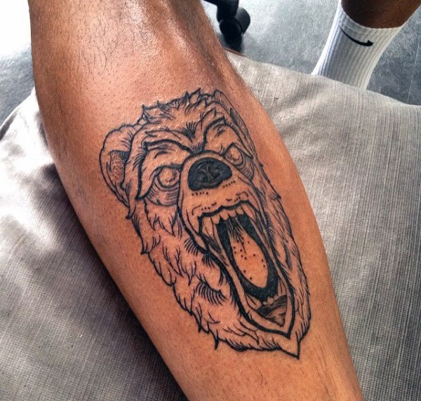 素描风格黑色熊头纹身图案