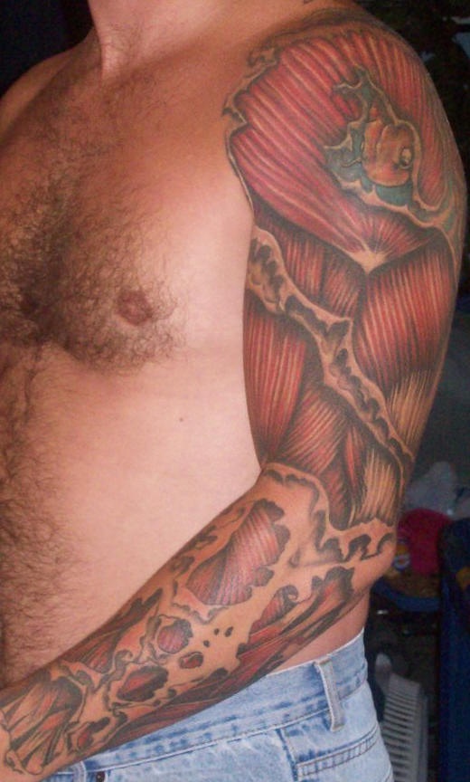 手臂写实逼真的肌肉彩绘纹身图案