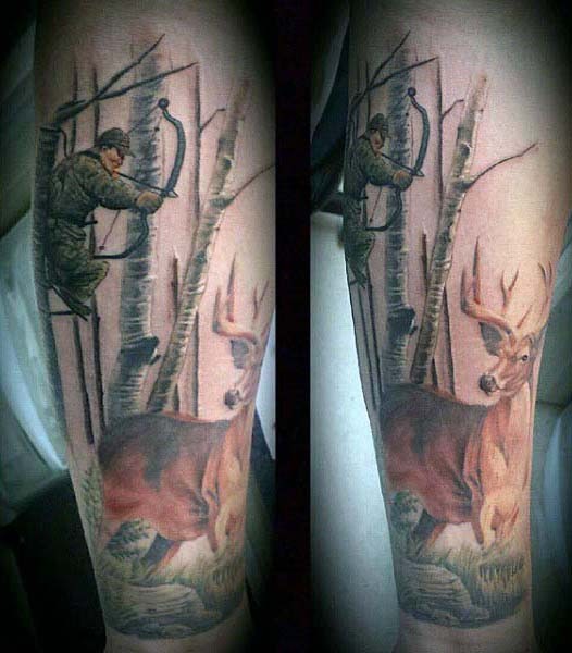 手臂奇妙的猎人与小鹿纹身图案