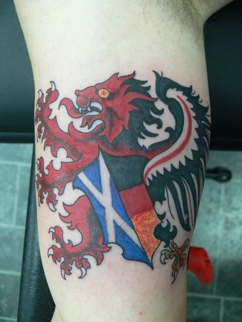 手臂苏格兰狮子旗帜彩绘纹身图案