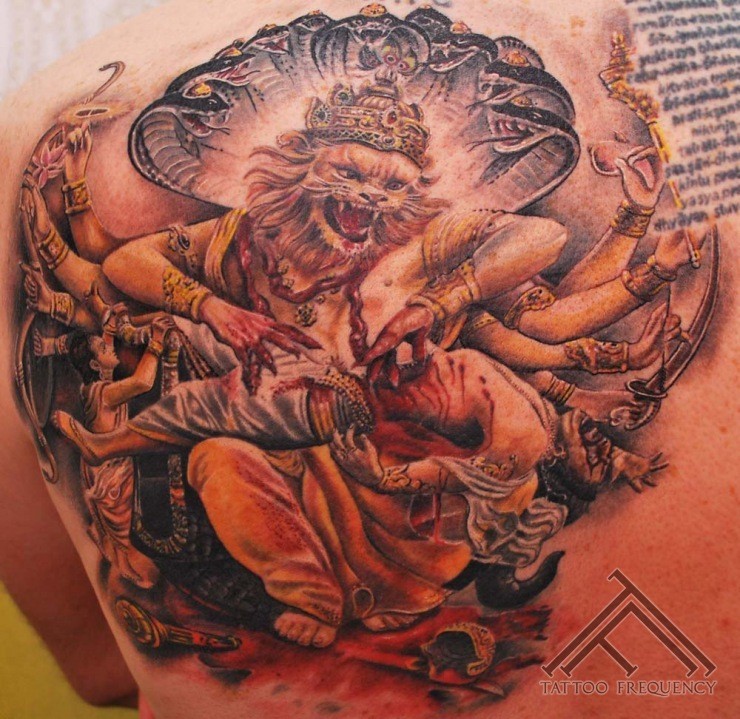 插画风格令人毛骨悚然的印度教神纹身图案