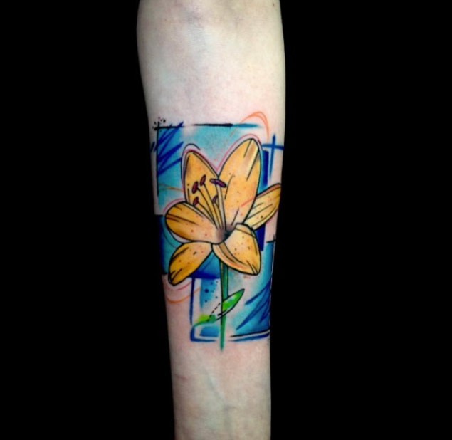 小臂现代风格彩色花朵纹身图案