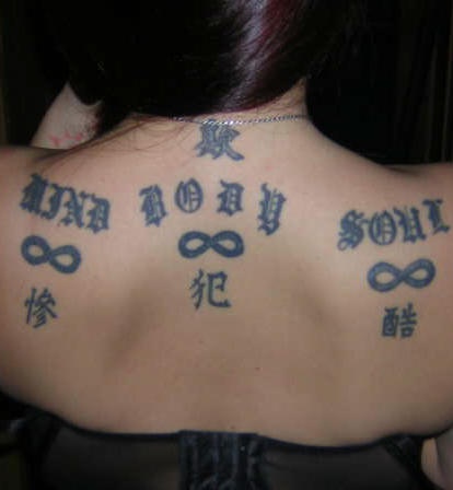 背部无限符号和中国汉字纹身图案