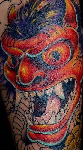 彩色的亚洲风格恶魔纹身图案