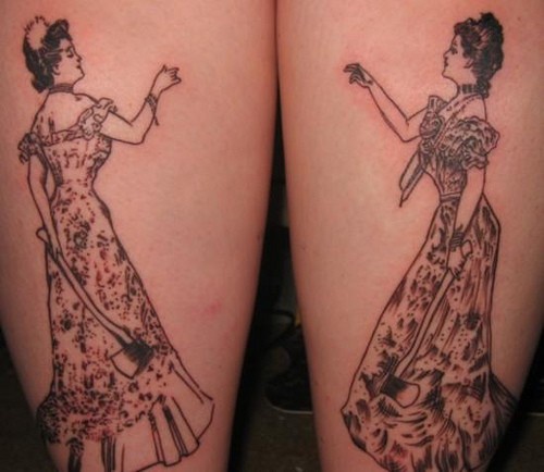 腿部黑色美丽聪明的女人纹身图案