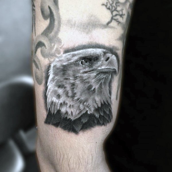 华丽的黑白老鹰头像手臂纹身图案