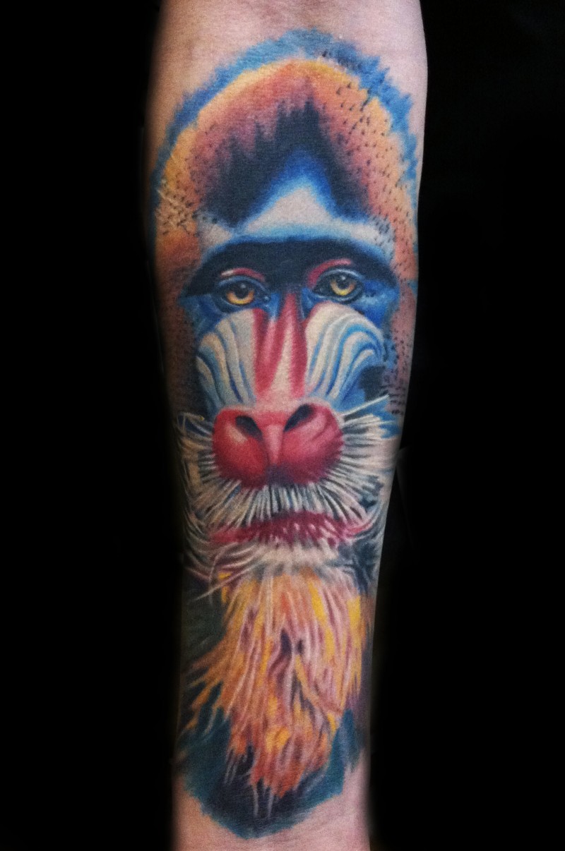 手臂明智的彩色狒狒头像纹身图案