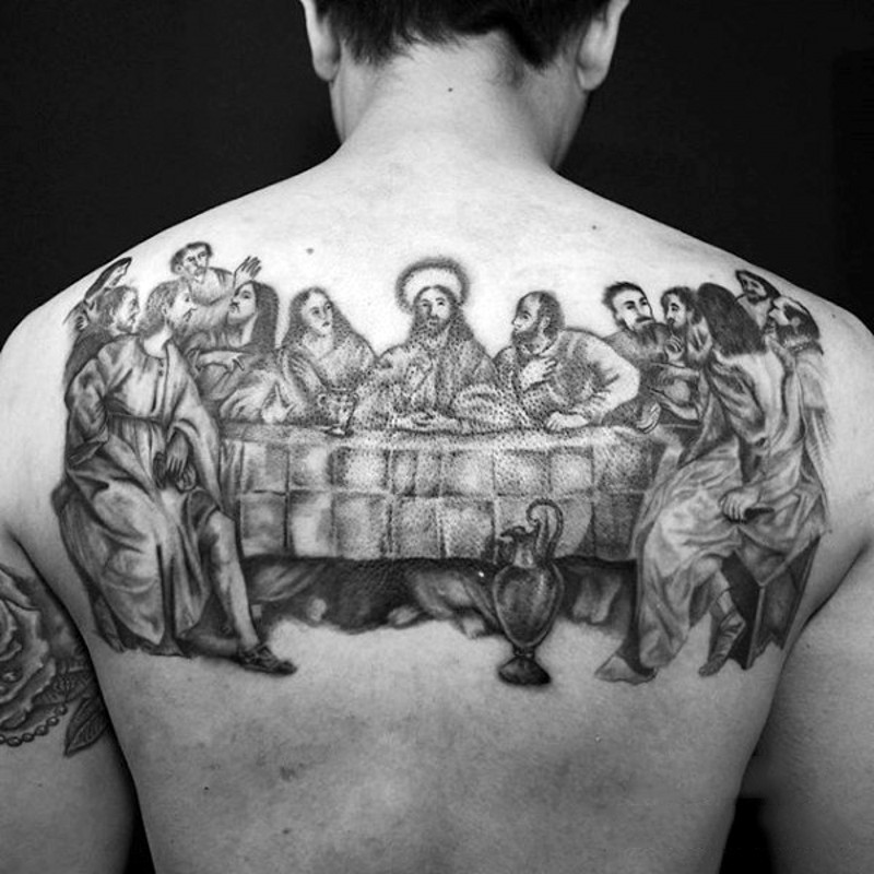 背部点刺最后的晚餐纹身图案