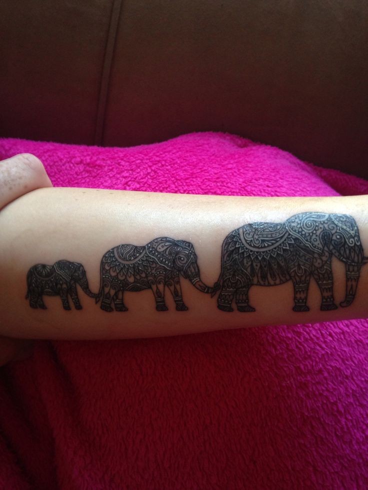 手臂美好的梵花装饰大象家族纹身图案