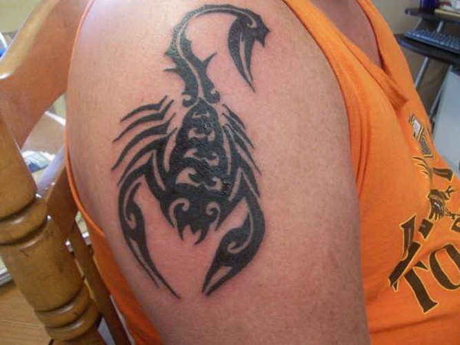 大臂黑色的部落蝎子纹身图案