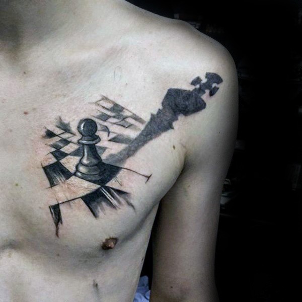胸部黑色国际象棋个性纹身图案