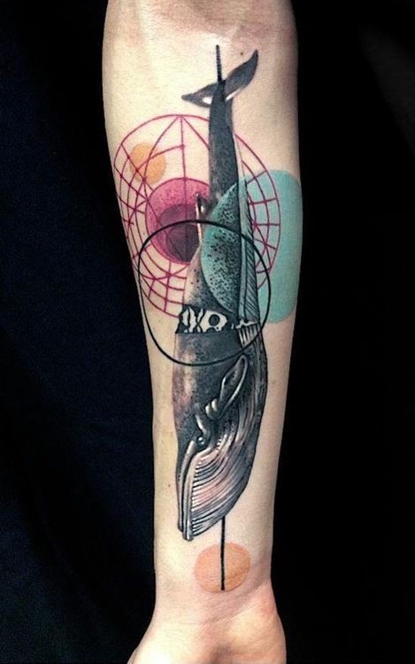 手臂新风格的鲸鱼彩绘纹身图案