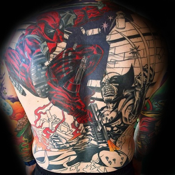 背部彩绘的各种X战警英雄死侍纹身图案