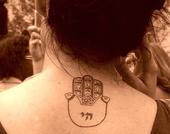 背部法蒂玛之手符号纹身图案