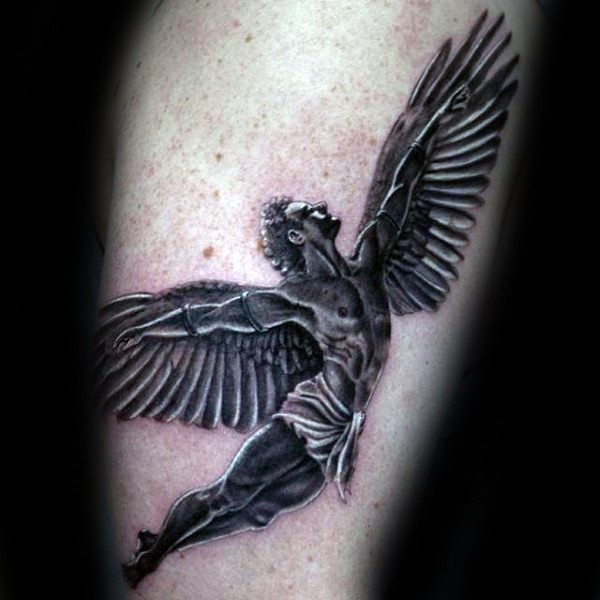 黑色飞翔伊卡洛斯简单纹身图案