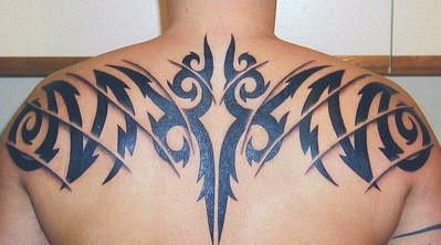 背部纹黑色部落符号个性纹身图案