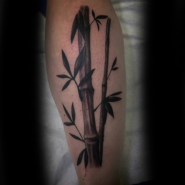 小腿写实逼真的竹子纹身图案