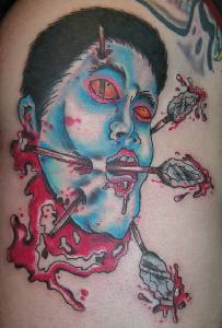 彩绘亚洲男子生首纹身图案