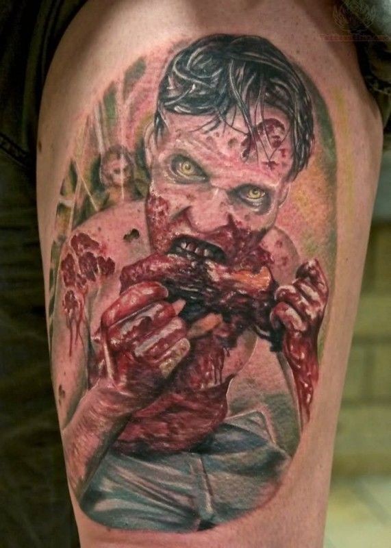 大臂血腥的可怕僵尸彩绘纹身图案