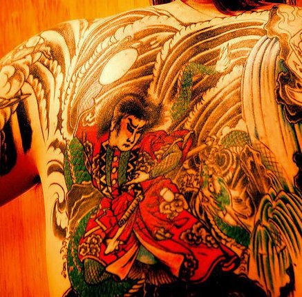 背部亚洲战斗男性武士纹身图案