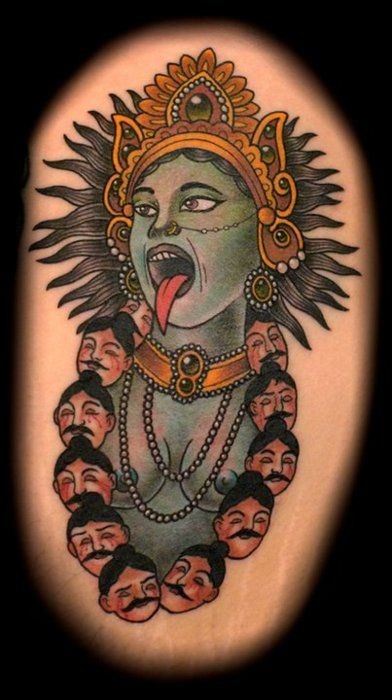 old school彩色的印度教女神纹身图案