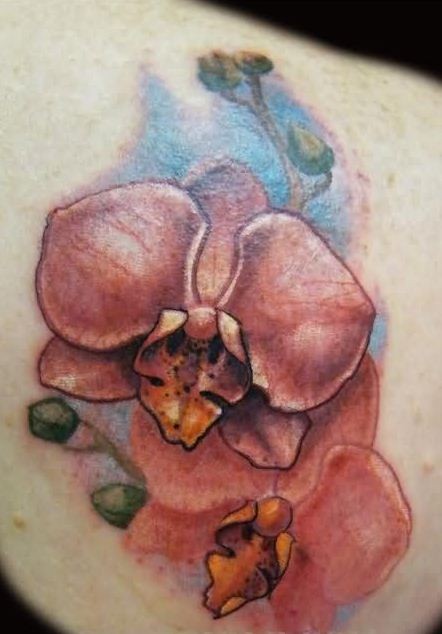 好看的美丽红色兰花纹身图案