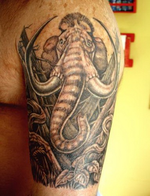 大臂精彩的灰色猛犸象纹身图案