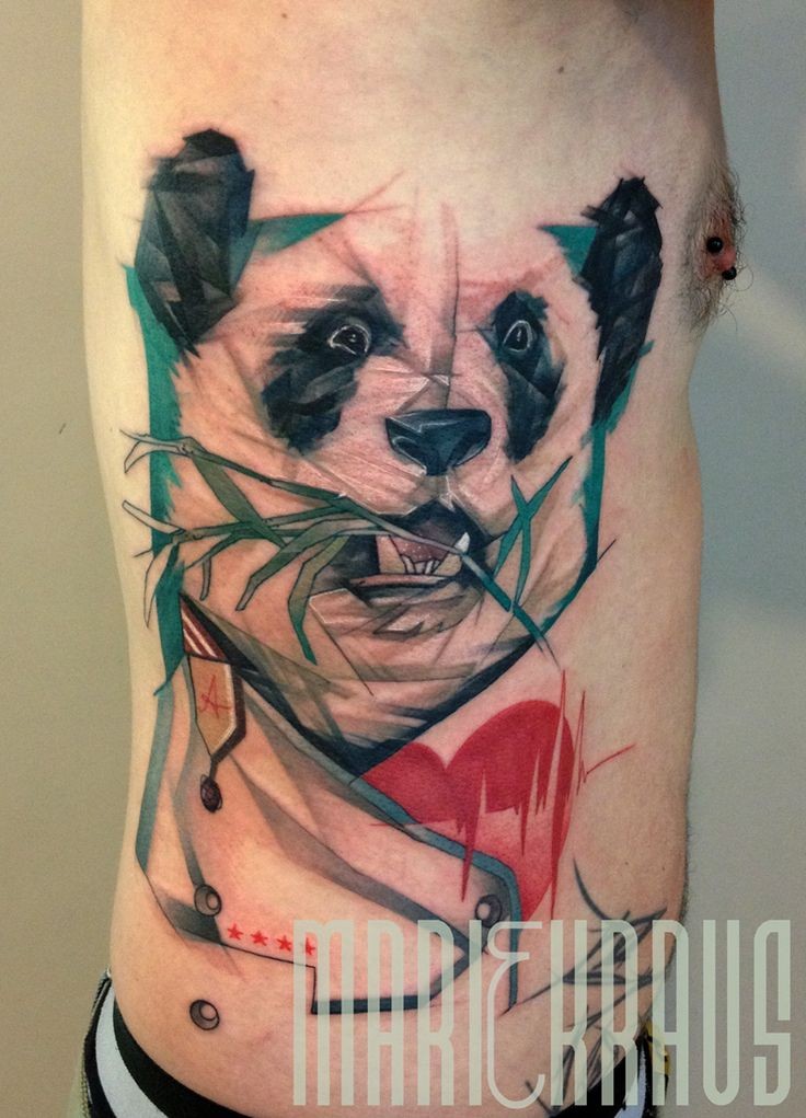 侧肋熊猫竹子彩色纹身图案