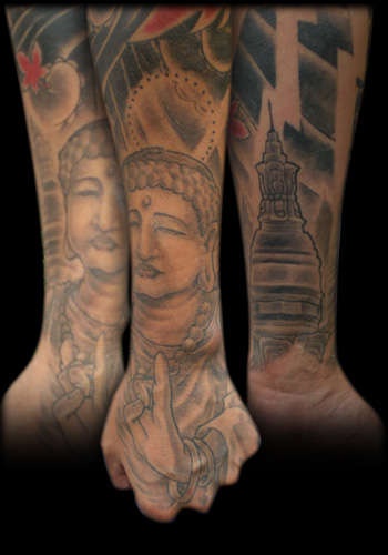 手臂宗教风格的佛像纹身图案